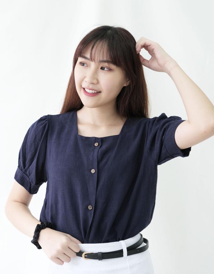 [KR] Linen fence blouse Navy