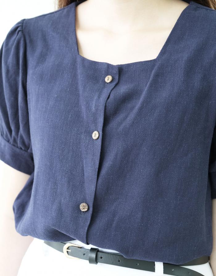 [KR] Linen fence blouse Navy