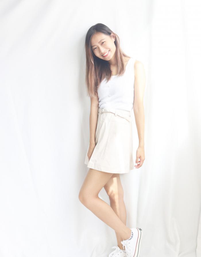 [KR] Belted A-Line Split Skirt Beige S