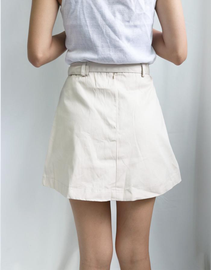 [KR] Belted A-Line Split Skirt Beige S
