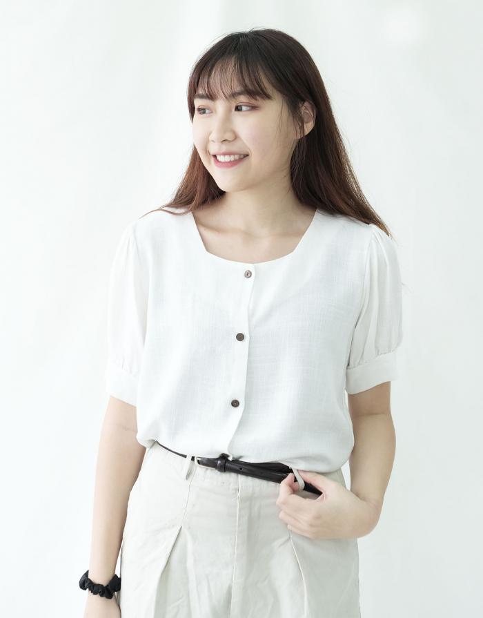 [KR] Linen fence blouse White