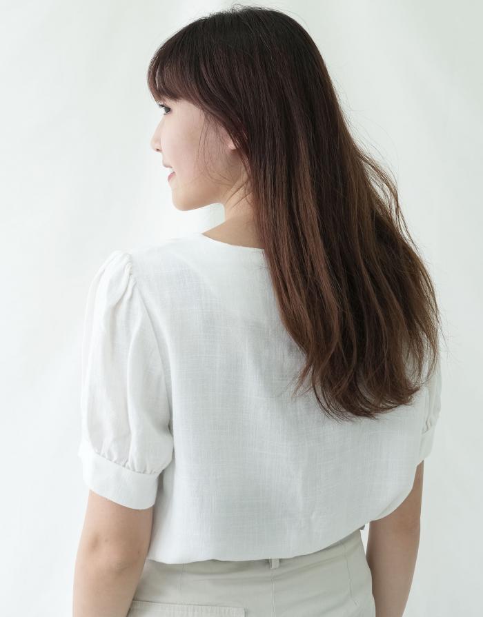 [KR] Linen fence blouse White