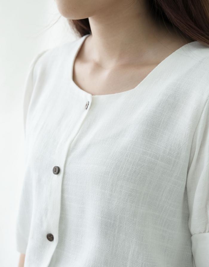 [KR] Linen fence blouse White