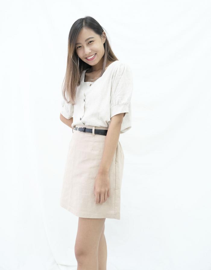 [KR] Linen Mini Skirt with Belt Biege