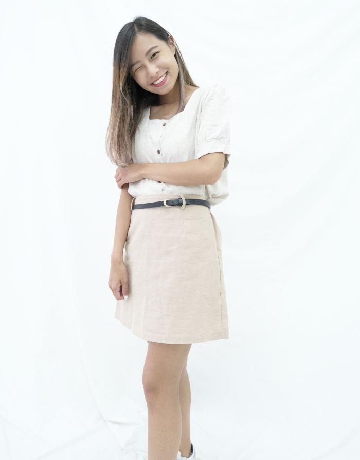 [KR] Linen Mini Skirt with Belt Biege