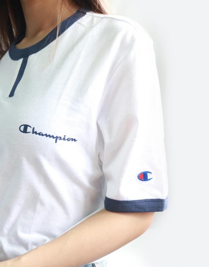 Champion 藍白拼色 T-shirt 細碼