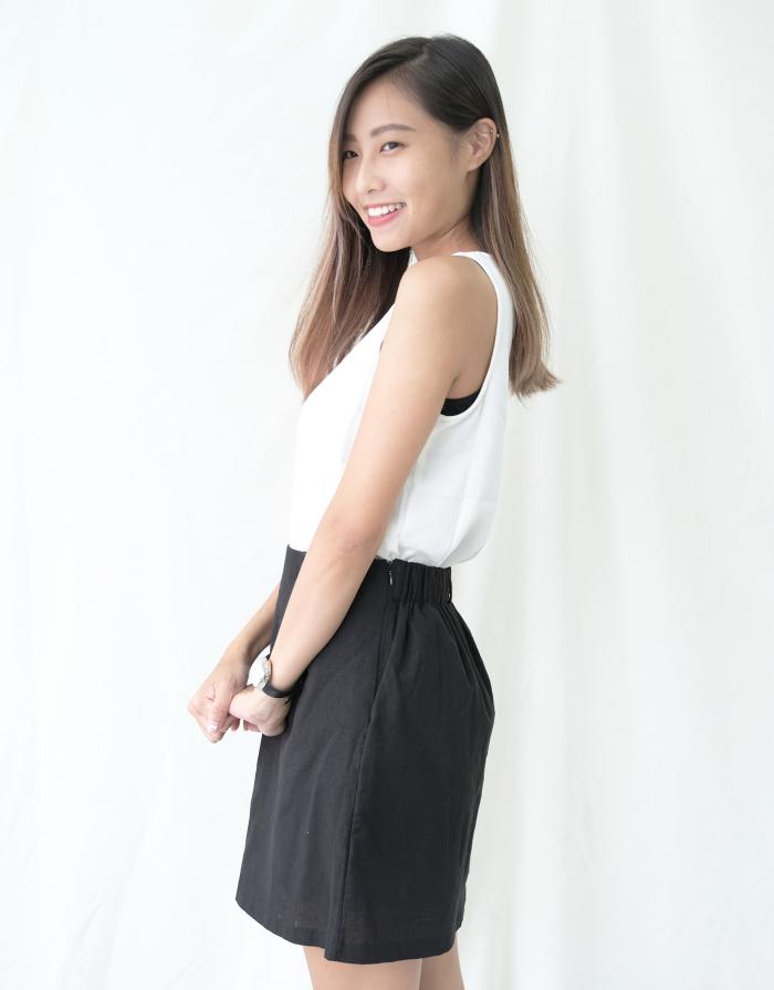 [KR] Linen Mini Skirt with Belt Black