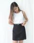 [KR] Linen Mini Skirt with Belt Black