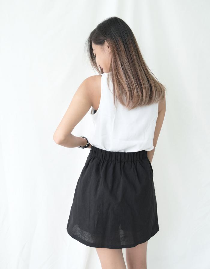 [KR] Linen Mini Skirt with Belt Black