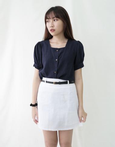 [KR] Linen Mini Skirt with Belt White