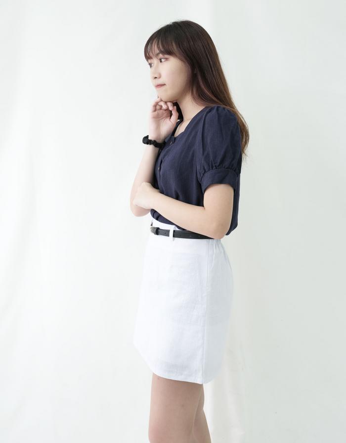 [KR] Linen Mini Skirt with Belt White